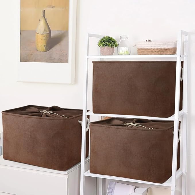 TheWarmHome Organization and Storage for Organizing - Extra Jumbo 3 Pack 20.5x15.7x13.8 inch Fabric Storage Bin for Shelves, Storage cubes for Decorative Shoes Towel Blanket Closet (Brown) - Image 3