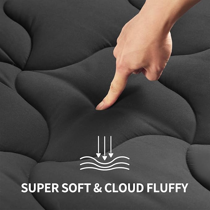 SLEEP ZONE Mattress Pad Twin XL College Dorm Cooling Mattress Topper, Quilted Fitted Mattress Cover, Soft Fluffy Down Alternative Mattress Protector, Deep Pocket 8~21 inch (Black, Twin XL)