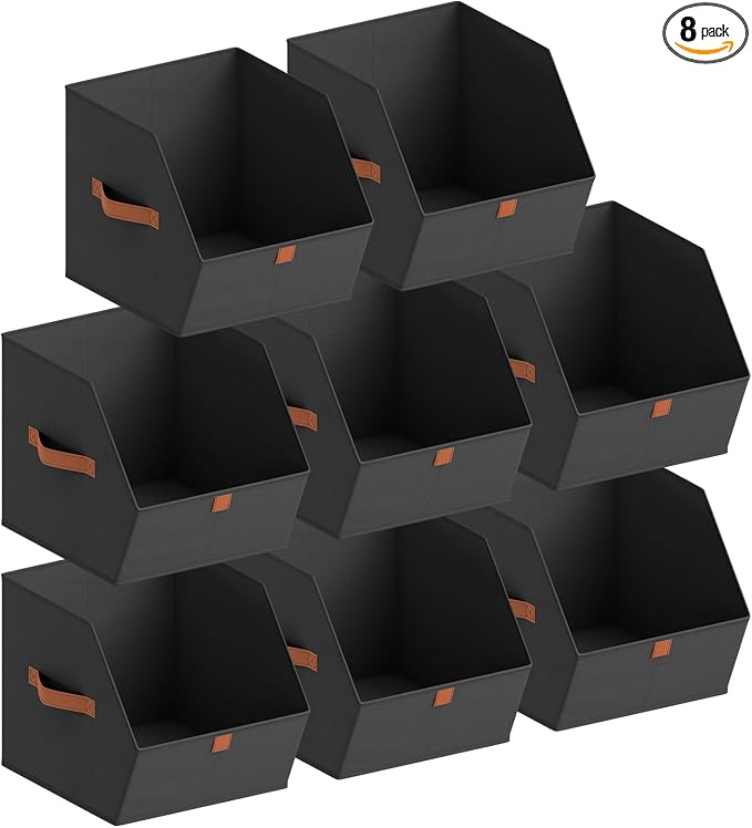 Homsorout Fabric Closet Storage Cubes - 8 Pack Square Storage Bins with Dual Handles for Clothes, Towels, Toys, Cube Storage Organizers for Bedroom, Nursery, Shelves, Closet, Small Spaces, Black by Homsorout
