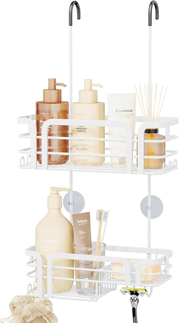 SWTYMIKI Shower Caddy Hanging Organizer - Over the Door Shower Caddy with Soap Holder, 11 Hooks, 2 Installation Ways, Stainless Steel Rustproof Bathroom Organizer, Black by SwtyMiki-TidyHomeSweetLife