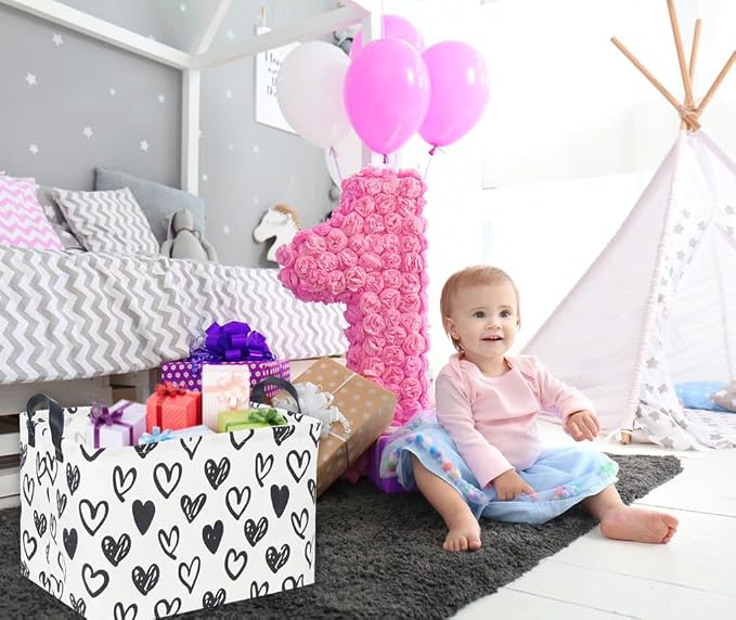 Rectangular Kids Basket,Heart Basket,Cute Storage Bin Toy Organizer Box Love Room Decor for Home(Line heart ) - Image 5