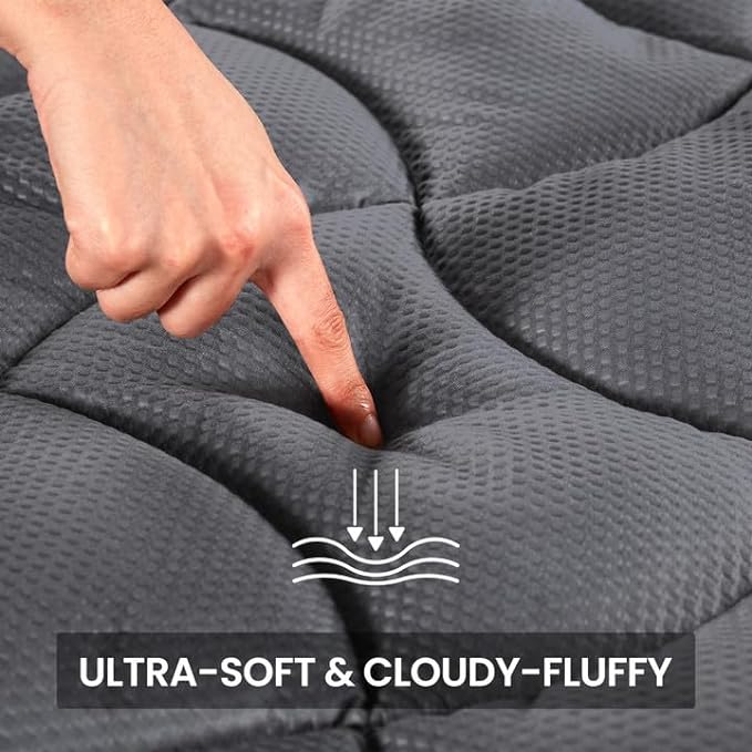 SLEEP ZONE Cooling Queen Mattress Topper, Premium Zoned Cool Mattress Pad Cover, Padded Mattress Protector Breathable Washable, Deep Pocket 8-21" (Grey, Queen)