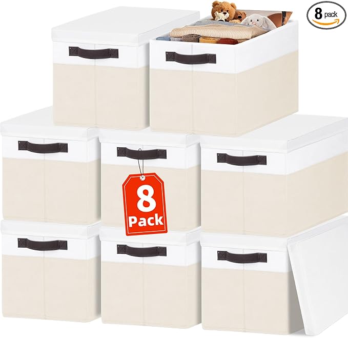 Large Closet Organizer Bins with Lids 8 Pack - Nursery Storage Baskets for Shelves Bedroom Dorm - Stackable RV Closet Organization Cubes Box with Handles for Clothes Purse Blanket Towel Magazine by Criusia