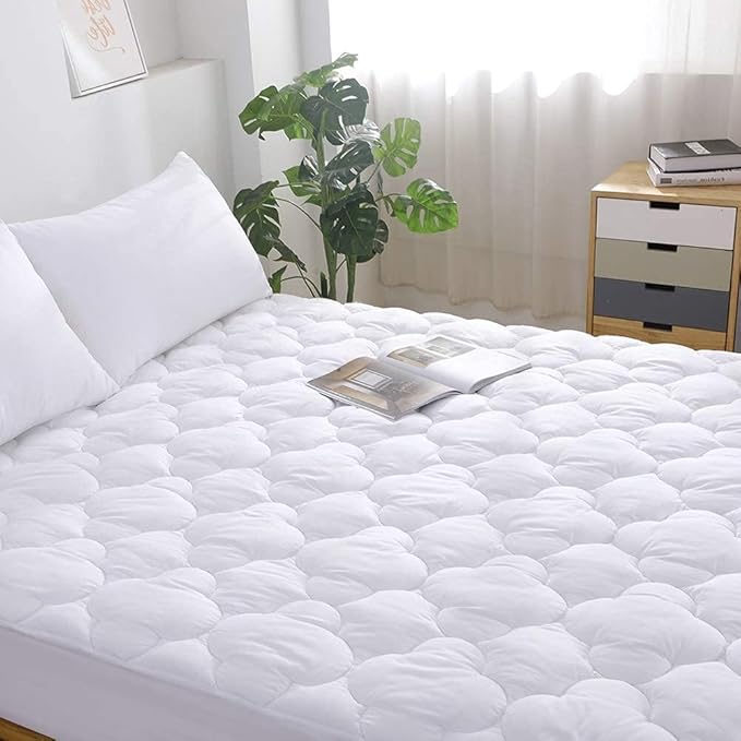 WhatsBedding Waterproof Mattress Pad Twin XL Size Cotton Top Down Alternative Filling Pillow Top Mattress Topper Cover-Fitted Quilted (Twin XL Mattress Pad)