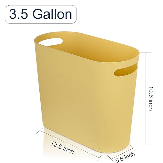rejomiik Small Trash Can, 3.5 Gallon Slim Garbage Can Plastic Waste Basket with Handles Container Bin for Narrow Spaces Bathroom, Bedroom, Kitchen, Office at Home, Yellow - Image 6