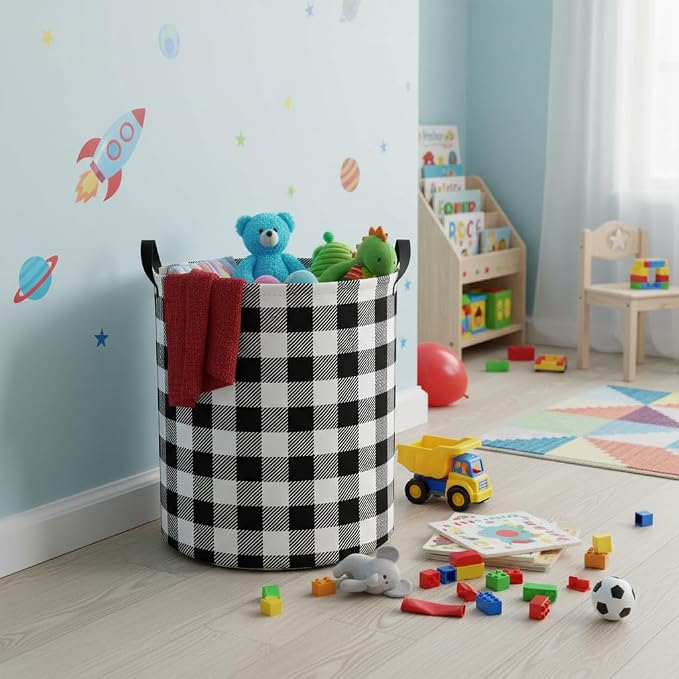 Baby Laundry Hamper kids laundry Basket Waterproof Laundry Bag for Bedroom Toy Clothes Organizer Room Décor(Checkered) - Image 5