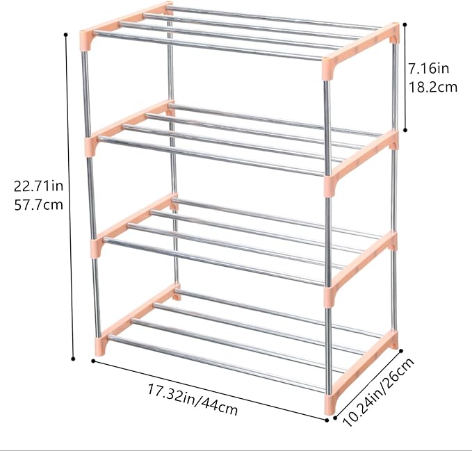 Jucaifu Stackable Small Shoe Rack, Entryway, Hallway and Closet Space Saving Storage and Organization (4-Tier, Pink) - Image 3