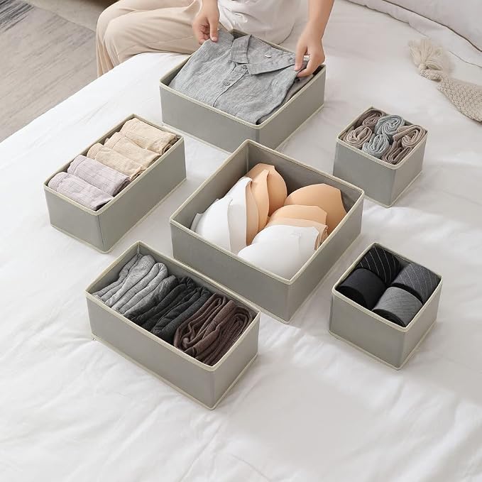 Fordonral 12 Pack Drawer Organizer Clothes, Foldable Fabric Dresser Organizer Closet Organizers and Storage Box for Underwear,Folded Clothes,Baby Clothing,Socks,Bra,Towels,Ties(12 Pack,Gray) - Image 5