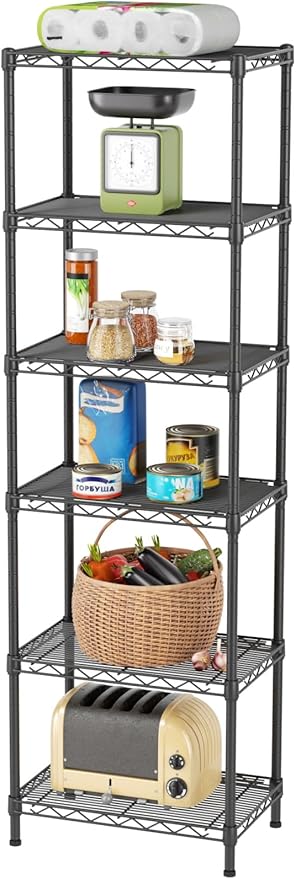 SINGAYE 6 Shelves Bathroom Organizers and Storage Shelf Wire Closet Metal Pantry Kitchen Small Garage Shelving Unit Laundry Room Organization Home Tall Rack Balck 10" D x 16" W x 60”H by SINGAYE