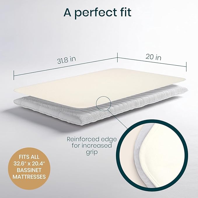 Tutti Bambini 100% Waterproof Bassinet Mattress Protector - Premium 100% Cotton Bassinet Mattress Pad Cover, Soft & Breathable, Machine Washable, Compatible with CoZee® Bassinets (31.8 x 20 in)