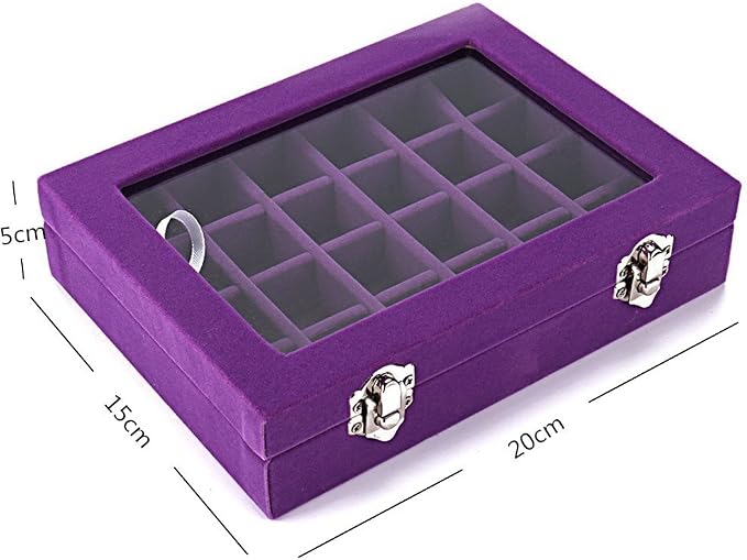 24 Grids Velvet Glass Ring Earrings Jewelry Box Earrings Organiser Storage Holder Display Case - Image 3
