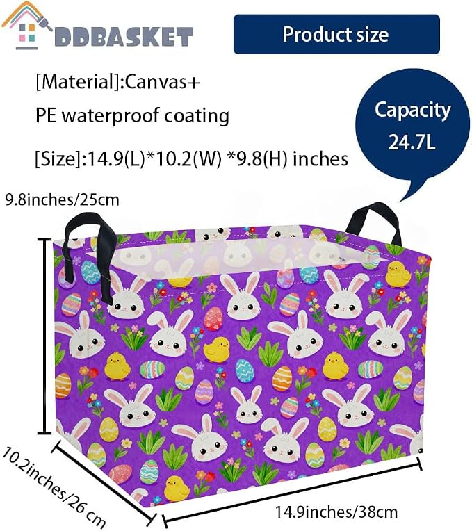 Easter Basket for Kids Gift Baskets Empty Baby Easter Basket for Boys and Girls Rectangular Toy Storage Bins Organizer Bin Box Cute room Decor for Home - Image 2