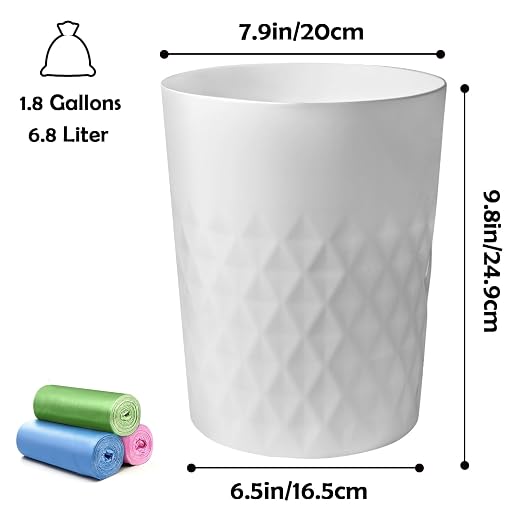 YGJT Small Trash Can, 3 Pack 1.8 Gallons Bathroom Trash Can, Slim Waste Basket, Round Garbage Can, Plastic Trash Bin for Kitchen, Dorm, Bedroom, Office, Living Room, Study, Compact Spaces(White W) - Image 7
