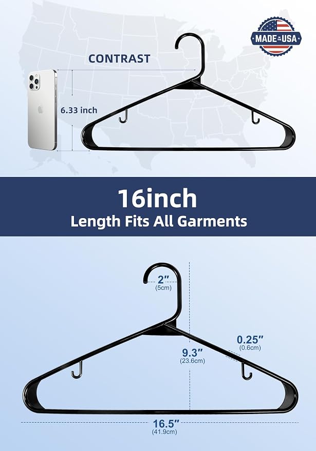 HOUSE DAY Made in USA 7200 Pack 16 Inch Plastic Hangers Bulk, Pallet Package for Business, Commercial Hangers for Retail Store, Hotel, Laundry - Smooth & Non-Slip Design, 6 lb Weight Capacity (Black) - Image 2
