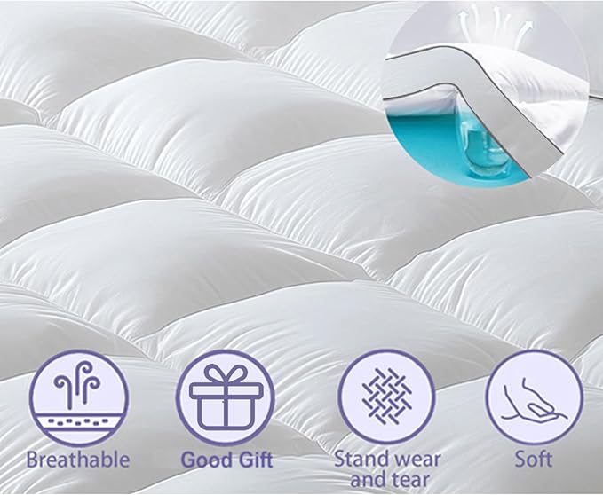 Memory Foam Mattress Topper Queen Pressure-Relieving Bed Topper with Secure Strap Design for Back Pain, Soft and Supportive, Shredded Memory Foam