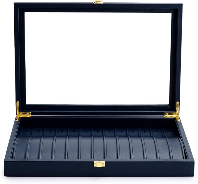 Oirlv Premium Blue Leather Necklace Bracelet Organizer Tray with Acrylic Lid Jewelry Display Case Drawer Insert Jewelry Organizer for women by Oirlv