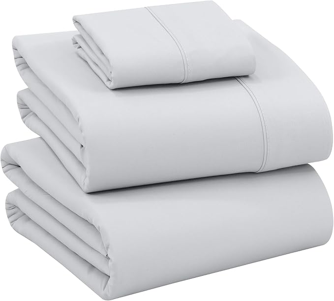 RUVANTI 100% Cotton Sheets – Twin XL Size Percale Bedding, Cooling & Breathable, Durable with a Crisp, Soft & Comfortable Feel, 16" Deep Pocket, 3-Piece Set, Quiet Gray