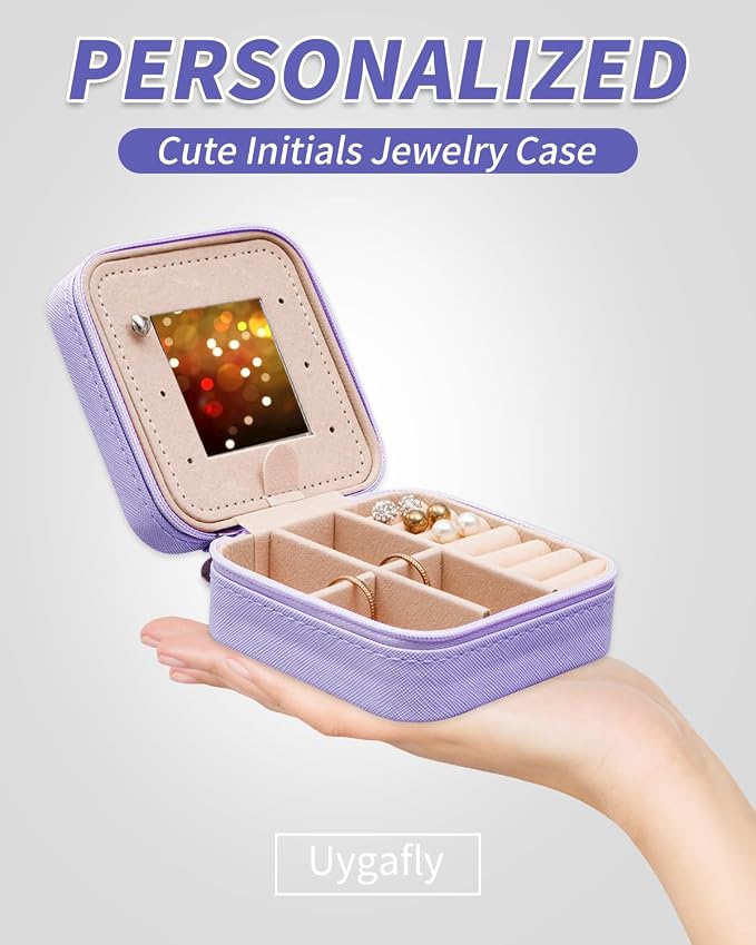 Uygafly Travel Essentials for Women - Travel Accessories Travel Stuff,Mini Jewelry Organizer Jewelry Case for Traveling,Cute Personalized Jewelry Box,Birthday Gifts for Girls Women | Lavender,E - Image 3