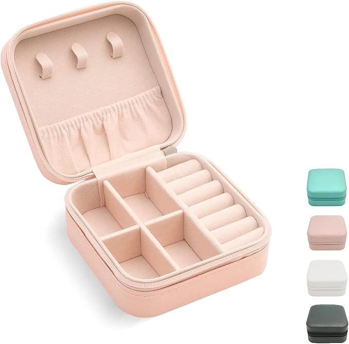 TRODANCE Mini Jewelry Travel Case, Small Portable Jewellry Organizer Box Portable Display Storage Box for Rings Earrings Necklaces, Gifts for Girl, Women, Wedding, Birthday, Mom, Mother's Day (Pink) by TRODANCE