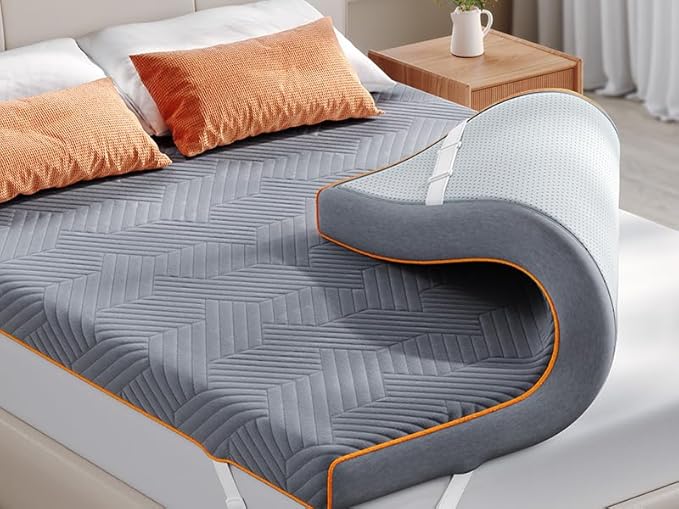 EnHomee Memory Foam Mattress Topper,4 Inch Twin Mattress Topper Pressure Relief with Cooling Gel and Removable & Washable Embossed Cover, CertiPUR-US & Oeko-TEX Certified, Grey, Twin