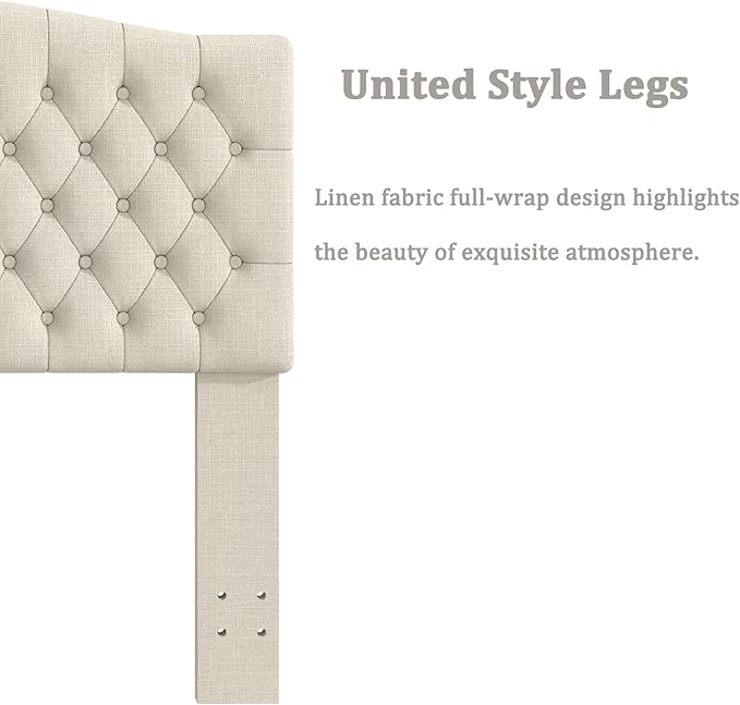 Befurtori Queen Headboard Only, Upholstered Headboard for Adjustable Bed Linen Tufted Queen/Full Size Wall Mounted Head Board with Solid Wood Legs Head Board, Ivory
