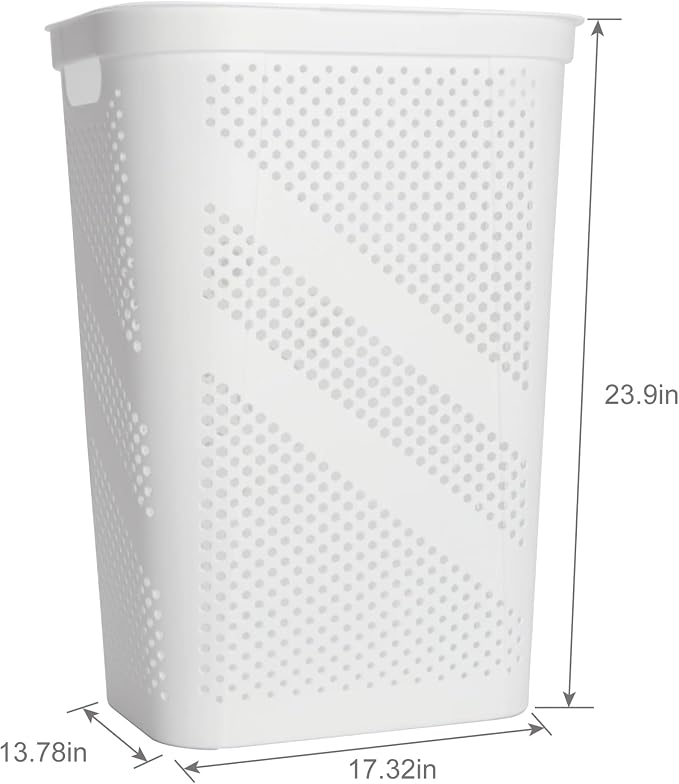 24" Plastic Hinged-Lid Rectangle Laundry Hamper, All Ages, White - Image 3