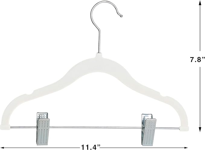 Finnhomy Non-Slip Clothes Hangers for Baby and Kids 20-Pack Velvet Hangers with Movable Clips, Heavy-Duty and Space-Saving for Pants,Skirts, Coat, White - Image 2