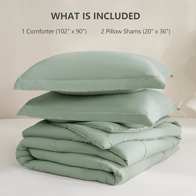 CozyLux King Size Comforter Set - Sage Green Comforter King Size, 3 Pieces Box Stitched Bed Set for All Seasons, Soft Lightweight Bedding Sets with 1 Down Alternative Comforter and 2 Pillow Shams