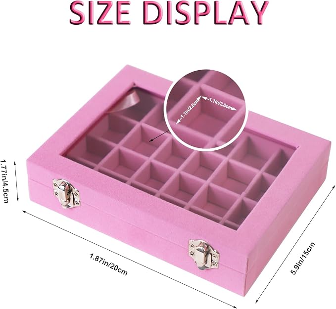 Velvet Jewelry Box 24 Grid Jewelry Earrings Display Organiser Box Ring Tray Holder Earrings Storage Case for Girls Wife Mom Women (Light Pink) - Image 2