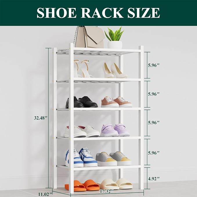 Smiry Shoe Rack, 5 Tier Thick Small Bamboo Shoe Organizer, Stackable Free Standing Wooden Shoe Storage Shelf for Closet, Entryway, Front Door Entrance, White - Image 2