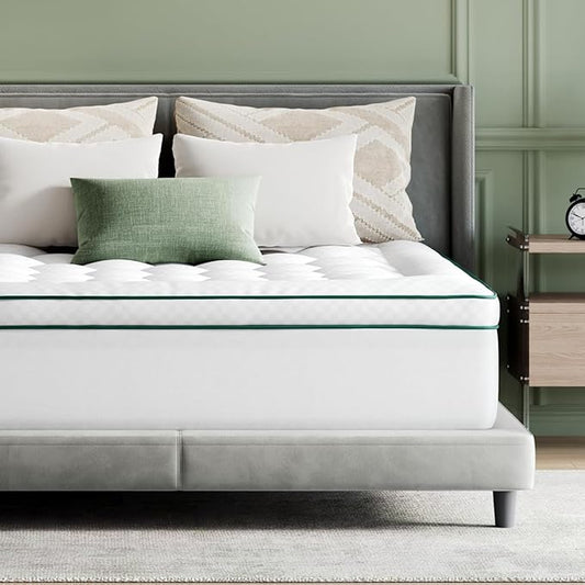 Novilla Twin XL Mattress Topper, Extra Thick Pillow Top - Overfilled Hotel Luxury Mattress Pad Cover for Back Pain Relief, Breathable Fluffy Down Alternative Fill, 8-21” Deep Pocket, Green-White
