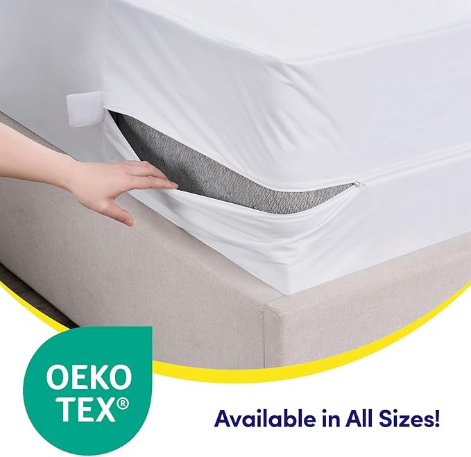 Queen Mattress Protector – Waterproof Zippered Mattress Encasement – Breathable Polyester Membrane – Fits 10″–16″ Deep Mattresses – Full Encasement, Bed Bug & Liquid Barrier, Machine Washable