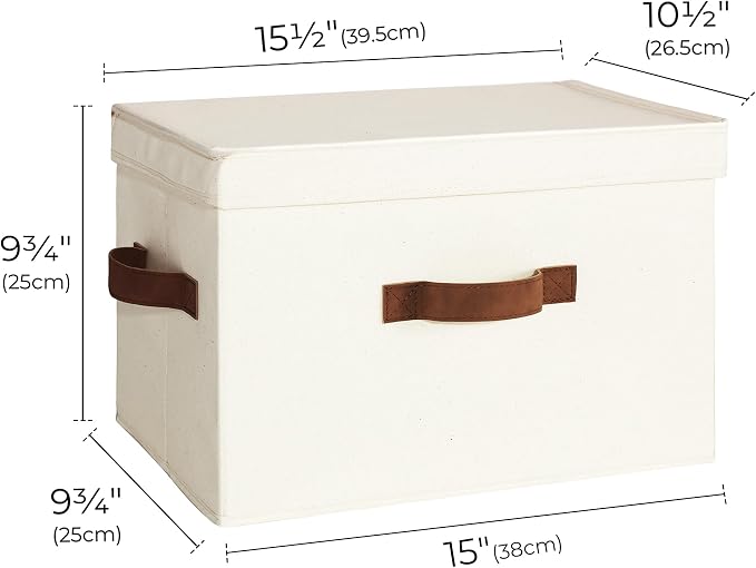 StorageWorks Fabric Storage Bins with Lid, Decorative Storage Boxes for Shelves, Stackable Closet Organizer Basket with Handles, Large, Ivory White, 2-Pack - Image 2