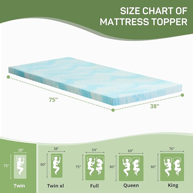 3 Inch Mattress Topper Twin Size, Gel Memory Foam Mattress Pad, CertiPUR-US Certified, Ventilated Bed Topper for Pressure Relief Back Pain, Blue