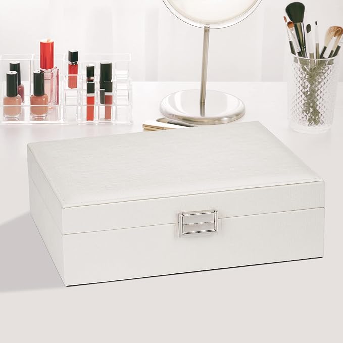 Jewelry Organizer Box for Girls Women - Double Layer Large Travel Jewelry Case with Gift Box/White - Image 4