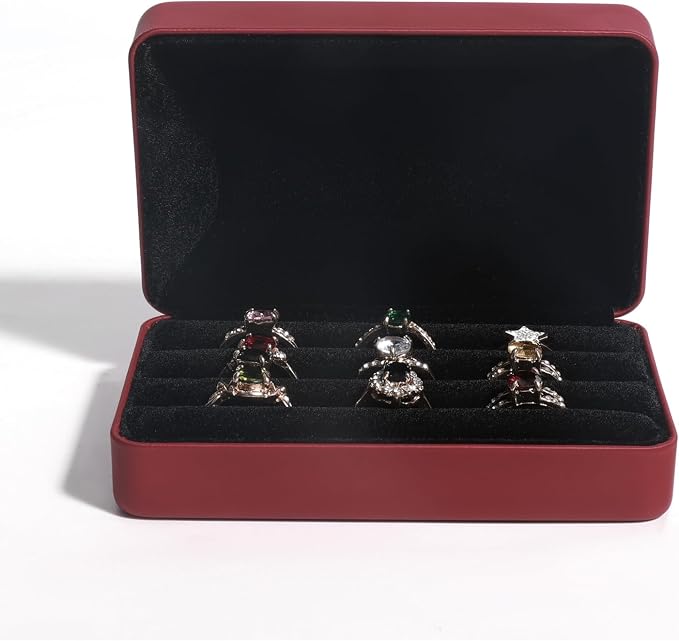 Small Ring Organizer Box. Travel Jewelry Storage Case. Ring Box for Multiple Rings. Portable Ring Display Holder for Women (Red S) - Image 6