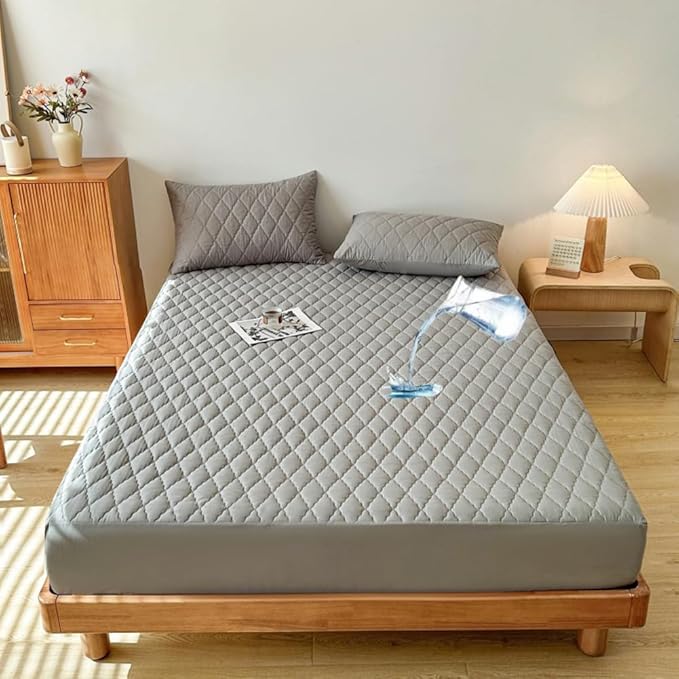 Waterproof Mattress Protector Comfort Bedding,Noiseless King/Queen/Full/Twin Size Mattress Pad Quilted Mattress Cover with Deep Pocket Fitted Up to 11" (Gray,Full)