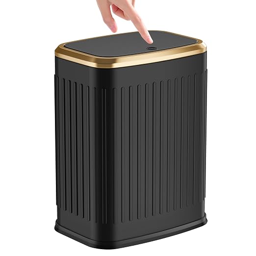 TIPGO Bathroom Trash Can with Lid, 2.1 Gallon / 8 Liter Small Garbage Can, Press Top Bin, Stainless Steel Wastebasket with Pop-Up Lid for Bedroom, Living Room, Office (Black) by TIPGO