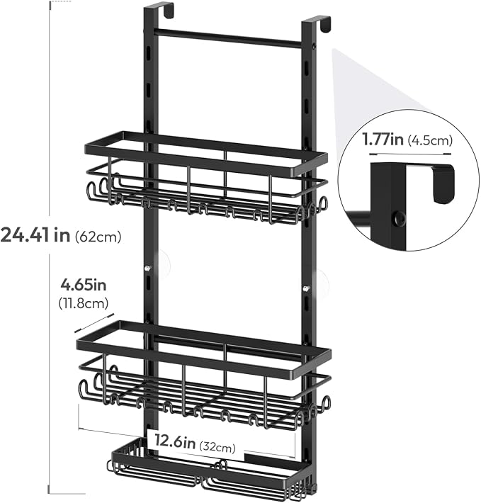 SWTYMIKI Over The Door Shower Caddy - 3 Tier Rustproof Hanging Shower Organizer with Adjustable Shelves, 28 Hooks & Soap Holder, Hanging Shower Rack Storage for Bathroom Accessories, Black - Image 7