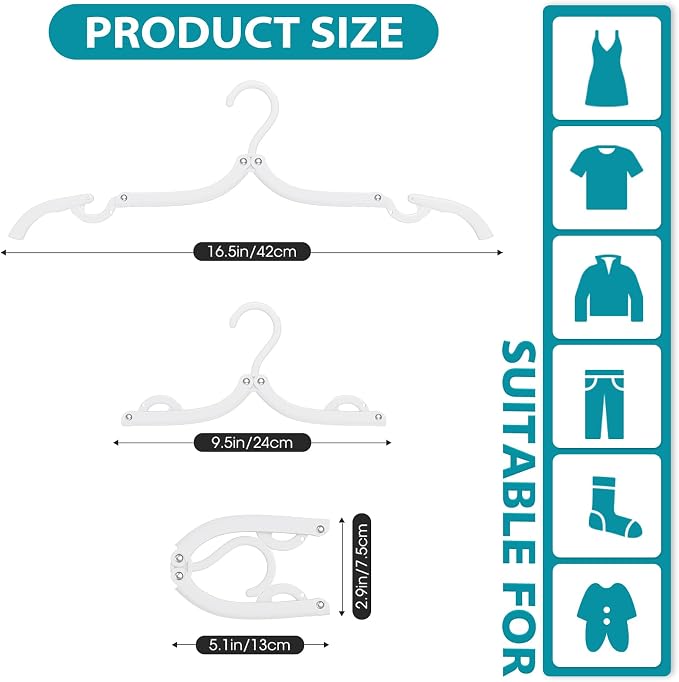 30 Pcs Travel Hangers Portable Foldable Travel Hanger Organizer, Plastic Cruise Essentials Clothes Drying Rack Folding Hangers for Camping Flying RV Europe Vacation Essentials Suitcase, White - Image 2