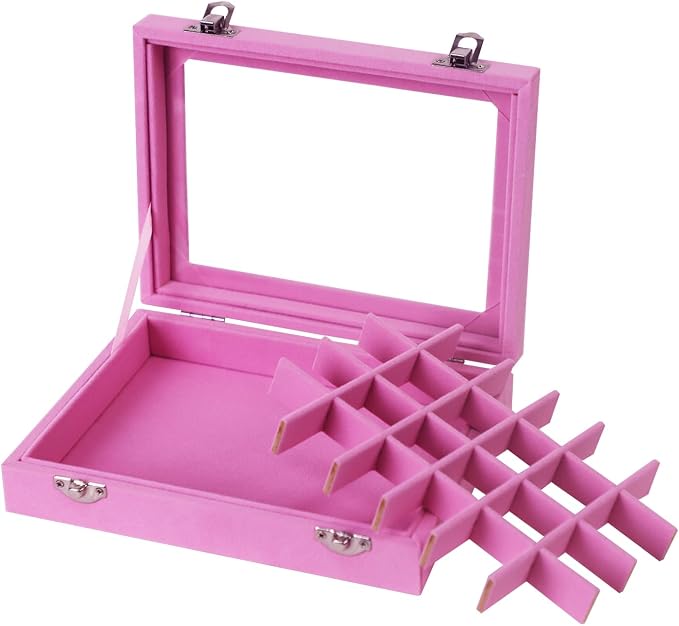 Velvet Jewelry Box 24 Grid Jewelry Earrings Display Organiser Box Ring Tray Holder Earrings Storage Case for Girls Wife Mom Women (Light Pink) - Image 6