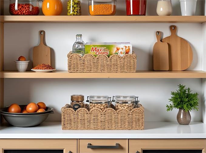 CubesLand Toilet Paper Storage Basket, Scalloped Edge Shelves Basket for Organizing for Over Toilet Tank Storage, Home Decor Baskets for Shelf, Countertop, Living Room, Bedroom, Handwoven, Neutral - Image 5