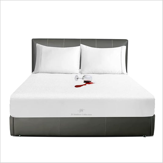 JS Sanders Collection Short Alaskan King 80x108 Size Mattress Topper - 100% Waterproof Cover Protector with 12" Deep Pocket Fitted Style Super Soft Cotton Terry Fabric Mattress Cover