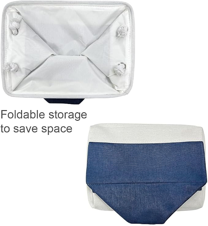 TheWarmHome Storage Basket for Organizing - Medium 3 Pack 14x10x7 inch Fabric Storage Cubes for Shelves with Rope, Collapsible Storage Bin for Organizer Closet Cloth Gift Toy (White & Jean Blue) - Image 7