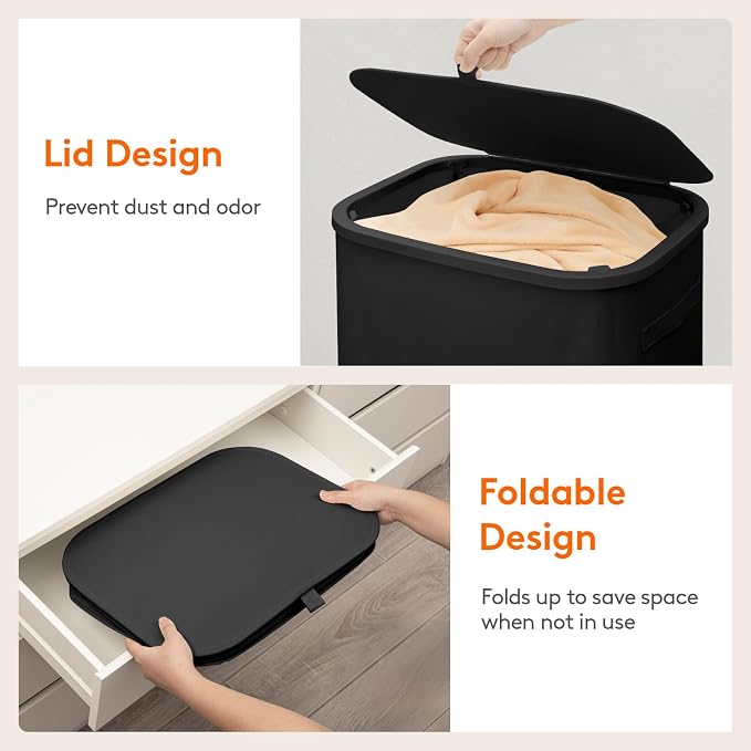 Lifewit 105L Large Laundry Basket with Lid, Laundry Hamper with Plastic Handles and Removable Bag, Foldable Tall Dirty Clothes Hampers for Laundry for Laundry Room, Bedroom, Bathroom, Dorm, Black - Image 6