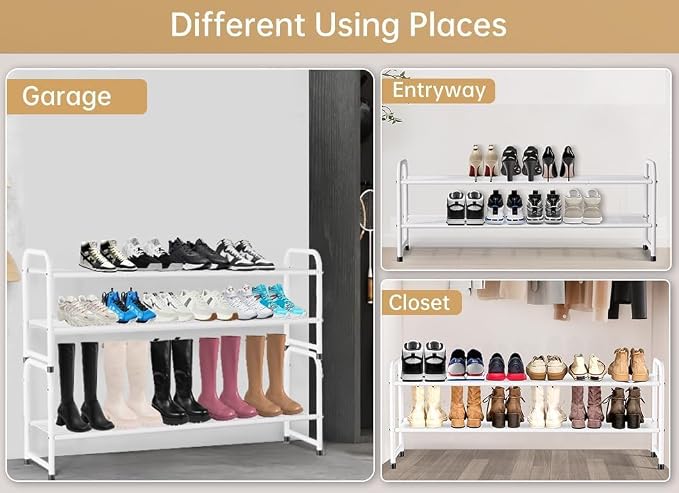 KEETDY 2-Tier Long Shoe Rack for Closet Metal Shoe Organizer for Entryway, Wide Stackable Shoe Storage Shelf with Sturdy Wire Grid for Closet Floor, Bedroom, White - Image 6