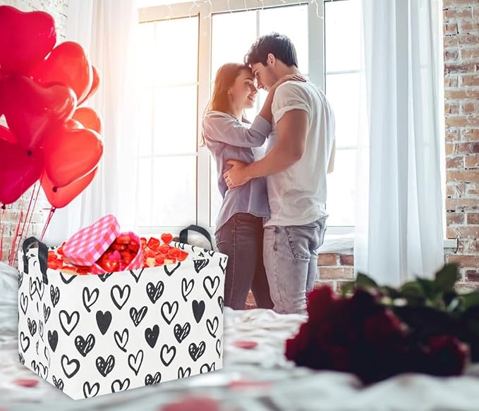 Rectangular Kids Basket,Heart Basket,Cute Storage Bin Toy Organizer Box Love Room Decor for Home(Line heart ) - Image 2