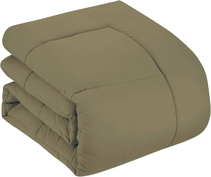 Sweet Home Collection 7 Piece Comforter Set Bag Solid Color All Season Soft Down Alternative Blanket & Luxurious Microfiber Bed Sheets, Sage, Full