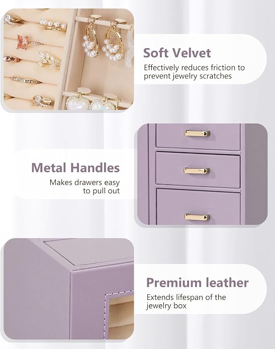 Homde Large Jewelry Box/Organizer/Case with Glass Window, Drawers for Necklaces Earrings Rings Bracelets Watches Gift for Women Girls - Image 5