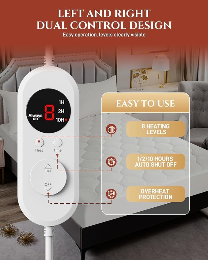 Heated Mattress Pad King Size – Electric Heated Bed Pad with Dual Zone Control, Deep Pocket Warming Cover, Thick Underblanket Sheet, Bed Warmer (05 Pure White, 78" x 80")